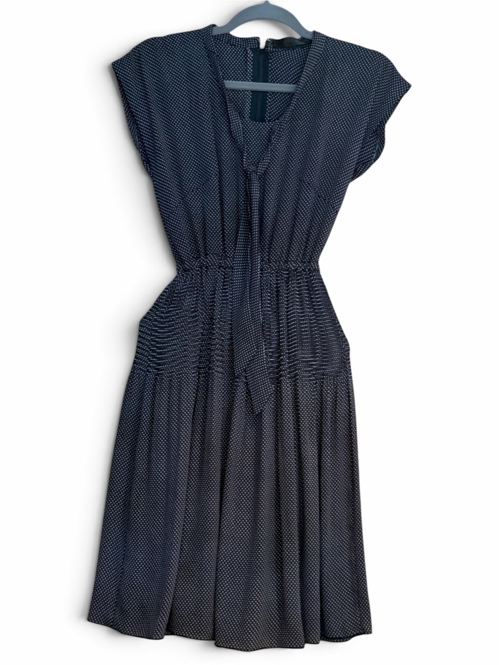 Ark Worked Navy with White Dot Midi Dress Size S